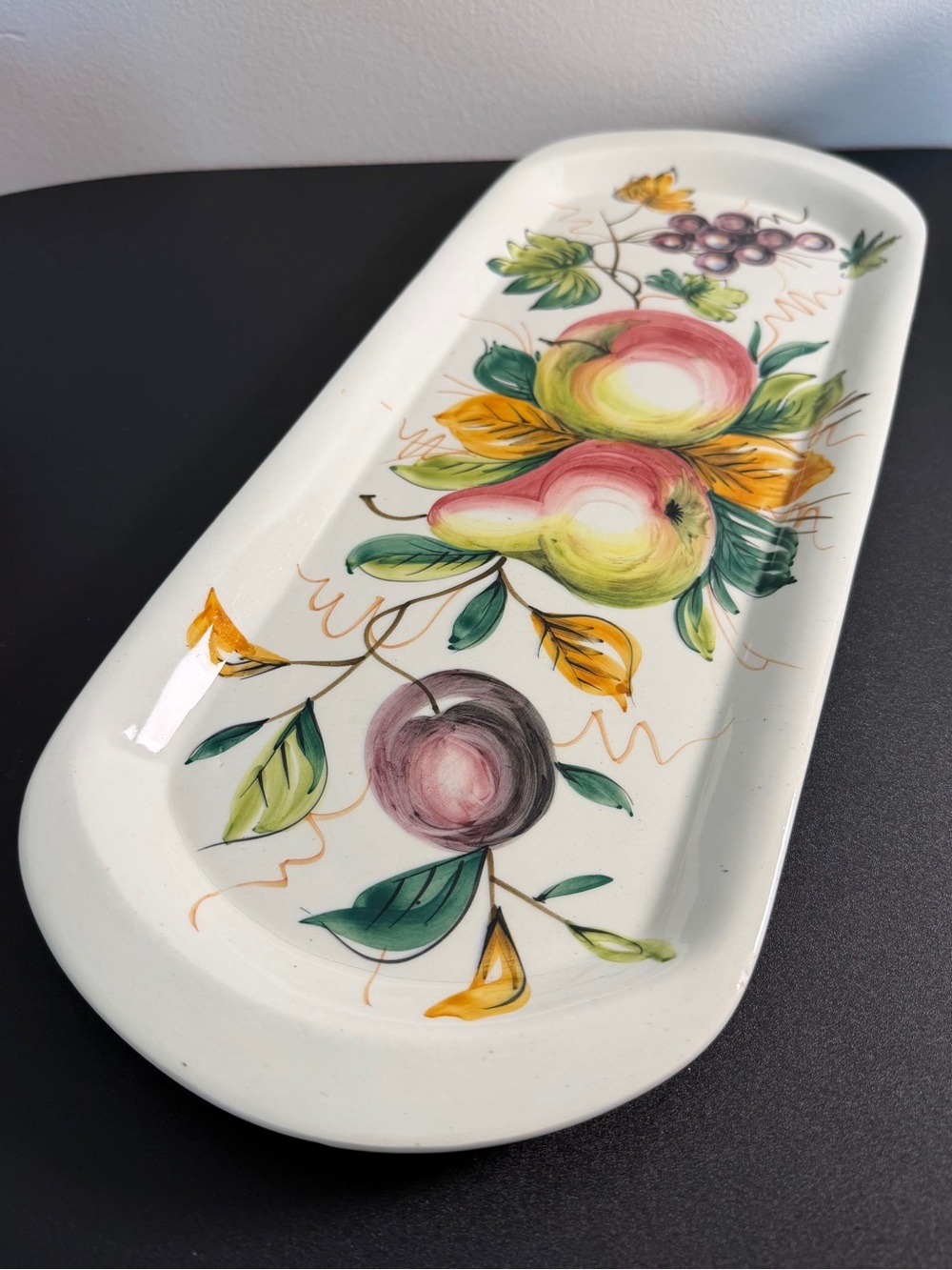 Hand-Painted Majolica Ceramic Fruit Serving Tray Platter